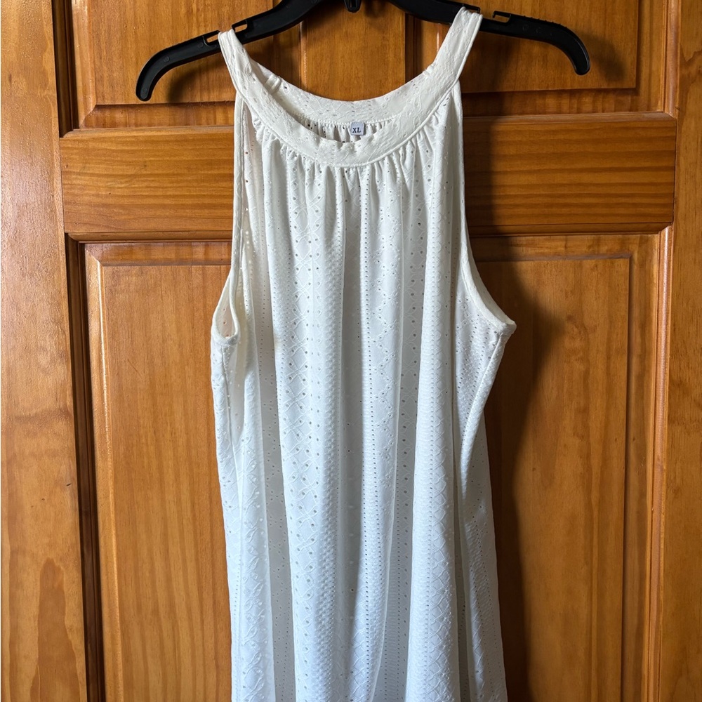 White Sleeveless Eyelet Dress